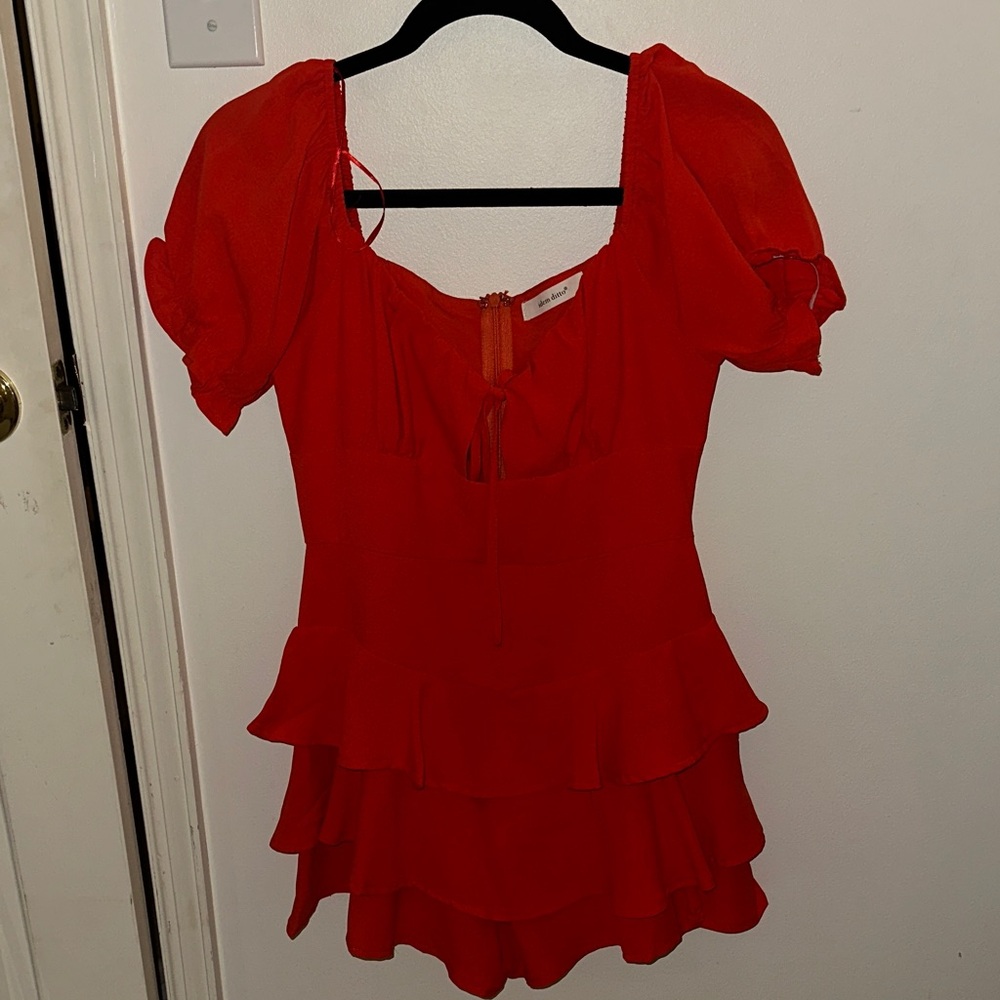 Chic Red Ruffle Mini Dress Romper